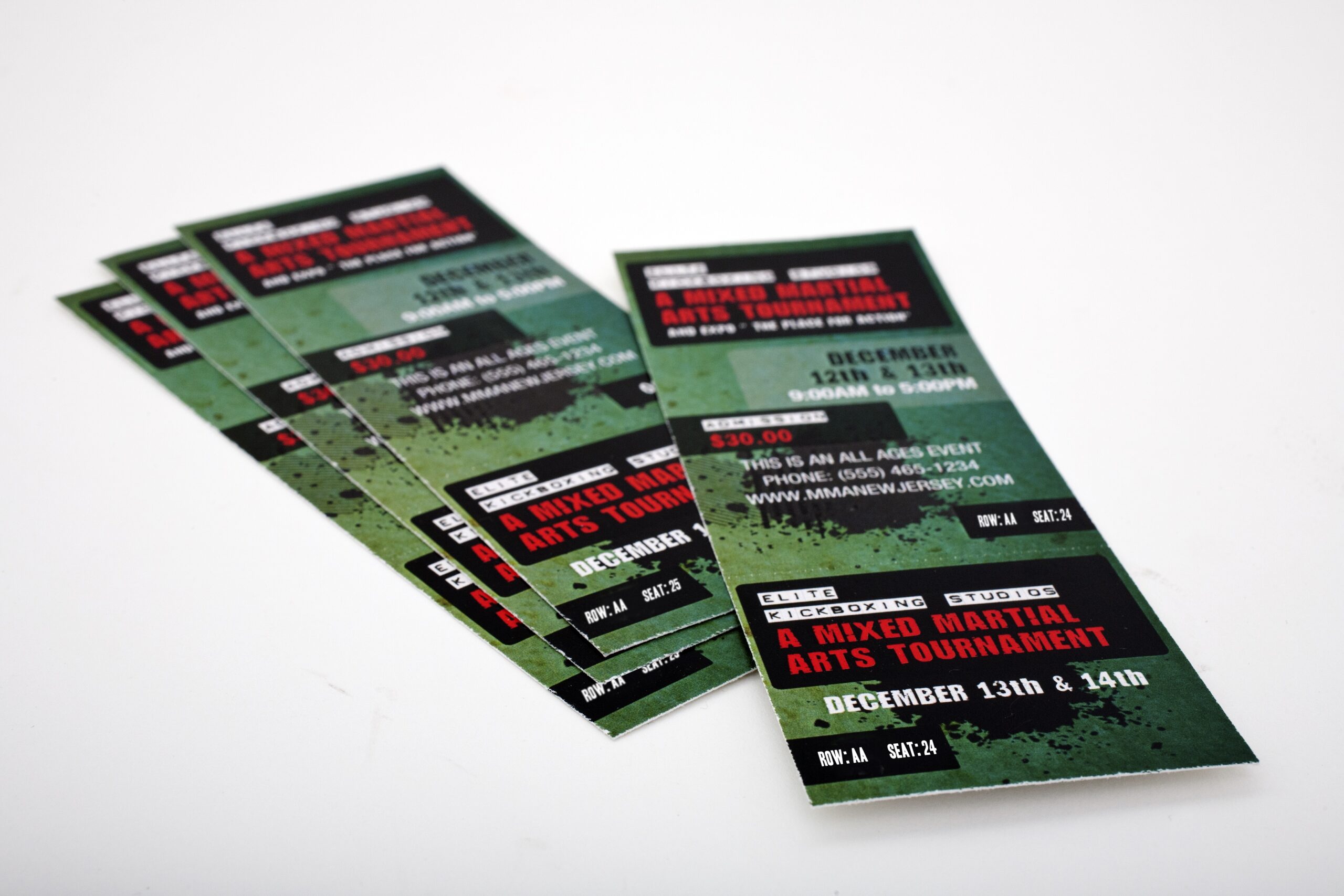 Reserved seating event tickets for an MMA match. 