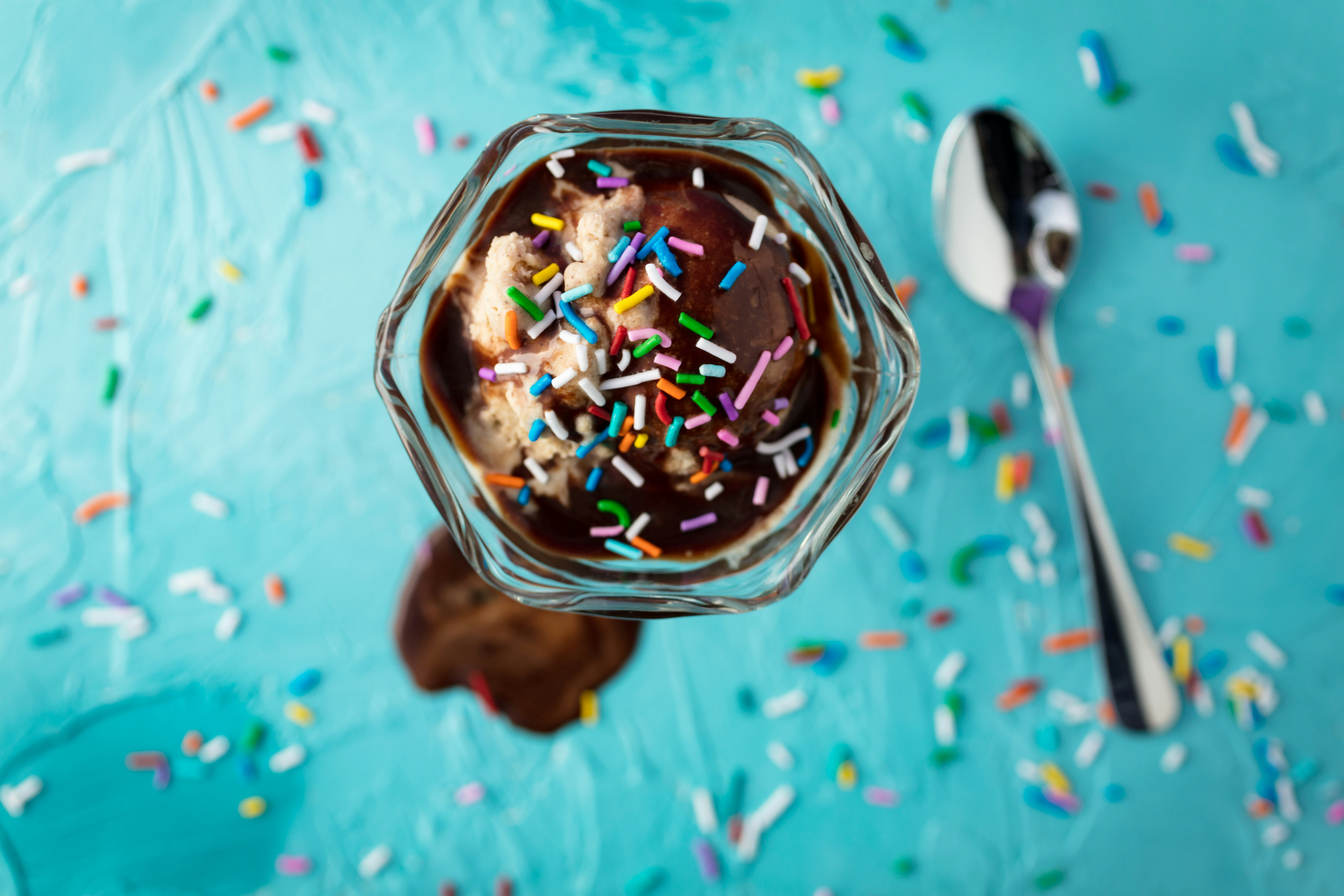 a hot fudge sundae with sprinkles